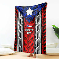Puerto Rico Blanket with Tribal Patterns, Flag Emblem, and Taino Symbol Design