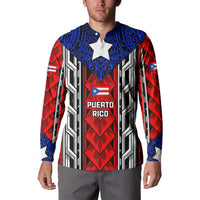 Puerto Rico Button Sweatshirt with Tribal Patterns, Flag Emblem, and Taino Symbol Design