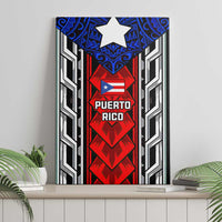 Puerto Rico Canvas Wall Art with Tribal Patterns, Flag Emblem, and Taino Symbol Design