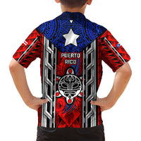 Puerto Rico Family Matching Long Sleeve Bodycon Dress and Hawaiian Shirt with Tribal Patterns, Flag Emblem, and Taino Symbol Design