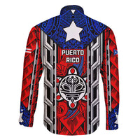 Puerto Rico Family Matching Long Sleeve Bodycon Dress and Hawaiian Shirt with Tribal Patterns, Flag Emblem, and Taino Symbol Design