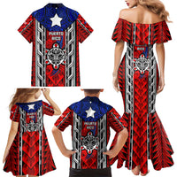 Puerto Rico Family Matching Mermaid Dress and Hawaiian Shirt with Tribal Patterns, Flag Emblem, and Taino Symbol Design