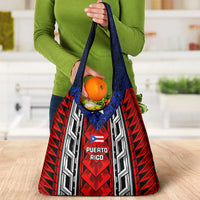 Puerto Rico Grocery Bag with Tribal Patterns, Flag Emblem, and Taino Symbol Design