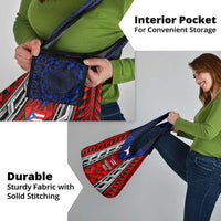 Puerto Rico Grocery Bag with Tribal Patterns, Flag Emblem, and Taino Symbol Design