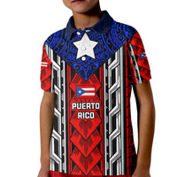 Puerto Rico Kid Polo Shirt with Tribal Patterns, Flag Emblem, and Taino Symbol Design