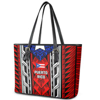 Puerto Rico Leather Tote Bag with Tribal Patterns, Flag Emblem, and Taino Symbol Design