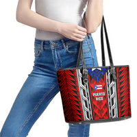 Puerto Rico Leather Tote Bag with Tribal Patterns, Flag Emblem, and Taino Symbol Design