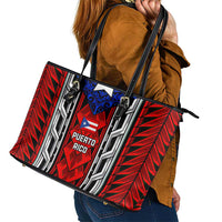 Puerto Rico Leather Tote Bag with Tribal Patterns, Flag Emblem, and Taino Symbol Design