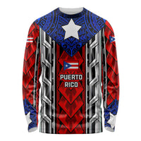 Puerto Rico Long Sleeve Shirt with Tribal Patterns, Flag Emblem, and Taino Symbol Design