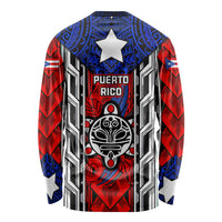 Puerto Rico Long Sleeve Shirt with Tribal Patterns, Flag Emblem, and Taino Symbol Design