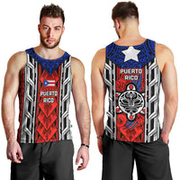 Puerto Rico Men Tank Top with Tribal Patterns, Flag Emblem, and Taino Symbol Design