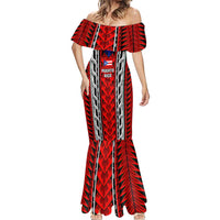 Puerto Rico Mermaid Dress with Tribal Patterns, Flag Emblem, and Taino Symbol Design