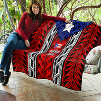 Puerto Rico Quilt with Tribal Patterns, Flag Emblem, and Taino Symbol Design