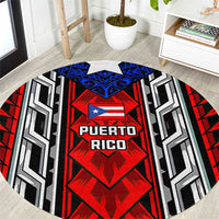 Puerto Rico Round Carpet with Tribal Patterns, Flag Emblem, and Taino Symbol Design