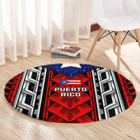 Puerto Rico Round Carpet with Tribal Patterns, Flag Emblem, and Taino Symbol Design