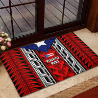 Puerto Rico Rubber Doormat with Tribal Patterns, Flag Emblem, and Taino Symbol Design