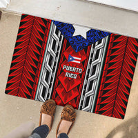 Puerto Rico Rubber Doormat with Tribal Patterns, Flag Emblem, and Taino Symbol Design