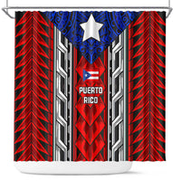 Puerto Rico Shower Curtain with Tribal Patterns, Flag Emblem, and Taino Symbol Design