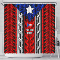 Puerto Rico Shower Curtain with Tribal Patterns, Flag Emblem, and Taino Symbol Design