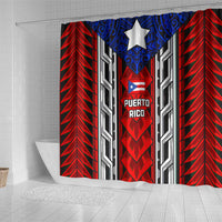 Puerto Rico Shower Curtain with Tribal Patterns, Flag Emblem, and Taino Symbol Design