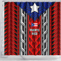 Puerto Rico Shower Curtain with Tribal Patterns, Flag Emblem, and Taino Symbol Design