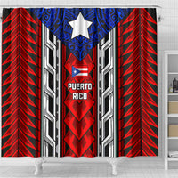 Puerto Rico Shower Curtain with Tribal Patterns, Flag Emblem, and Taino Symbol Design