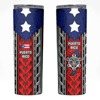 Puerto Rico Skinny Tumbler with Tribal Patterns, Flag Emblem, and Taino Symbol Design