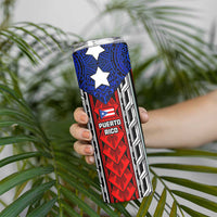 Puerto Rico Skinny Tumbler with Tribal Patterns, Flag Emblem, and Taino Symbol Design
