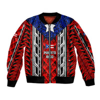 Puerto Rico Sleeve Zip Bomber Jacket with Tribal Patterns, Flag Emblem, and Taino Symbol Design