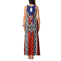 Puerto Rico Tank Maxi Dress with Tribal Patterns, Flag Emblem, and Taino Symbol Design