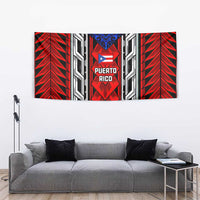 Puerto Rico Tapestry with Tribal Patterns, Flag Emblem, and Taino Symbol Design