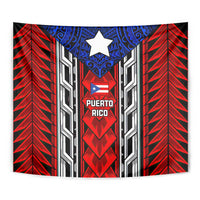 Puerto Rico Tapestry with Tribal Patterns, Flag Emblem, and Taino Symbol Design