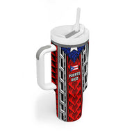 Puerto Rico Tumbler With Handle with Tribal Patterns, Flag Emblem, and Taino Symbol Design