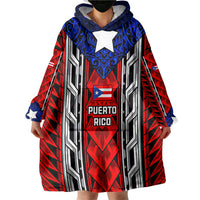 Puerto Rico Wearable Blanket Hoodie with Tribal Patterns, Flag Emblem, and Taino Symbol Design