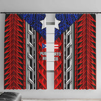 Puerto Rico Window Curtain with Tribal Patterns, Flag Emblem, and Taino Symbol Design