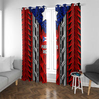Puerto Rico Window Curtain with Tribal Patterns, Flag Emblem, and Taino Symbol Design