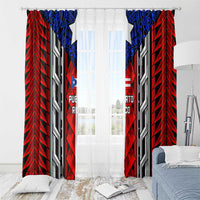 Puerto Rico Window Curtain with Tribal Patterns, Flag Emblem, and Taino Symbol Design