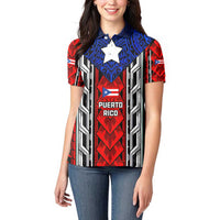 Puerto Rico Women Polo Shirt with Tribal Patterns, Flag Emblem, and Taino Symbol Design