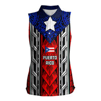 Puerto Rico Women Sleeveless Polo Shirt with Tribal Patterns, Flag Emblem, and Taino Symbol Design
