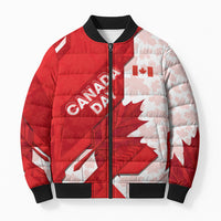 Canada Day Patriotic Maple Leaf Bomber Puffer Jacket Geometric Rocky Mountain Art Heritage 1867 Graphic
