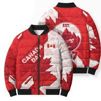 Canada Day Patriotic Maple Leaf Bomber Puffer Jacket Geometric Rocky Mountain Art Heritage 1867 Graphic