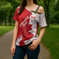 Canada Day Patriotic Maple Leaf Cross Shoulder Shirt Geometric Rocky Mountain Art Heritage 1867 Graphic