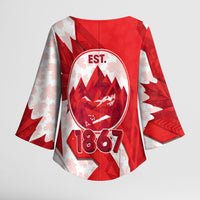 Canada Day Patriotic Maple Leaf Kimono Sleeve Blouse Geometric Rocky Mountain Art Heritage 1867 Graphic
