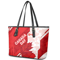 Canada Day Patriotic Maple Leaf Leather Tote Bag Geometric Rocky Mountain Art Heritage 1867 Graphic