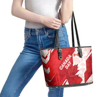 Canada Day Patriotic Maple Leaf Leather Tote Bag Geometric Rocky Mountain Art Heritage 1867 Graphic