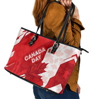 Canada Day Patriotic Maple Leaf Leather Tote Bag Geometric Rocky Mountain Art Heritage 1867 Graphic