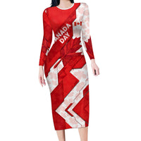 Canada Day Patriotic Maple Leaf Long Sleeve Bodycon Dress Geometric Rocky Mountain Art Heritage 1867 Graphic