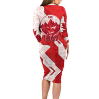 Canada Day Patriotic Maple Leaf Long Sleeve Bodycon Dress Geometric Rocky Mountain Art Heritage 1867 Graphic