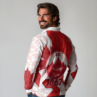 Canada Day Patriotic Maple Leaf Long Sleeve Polo Shirt Geometric Rocky Mountain Art Heritage 1867 Graphic