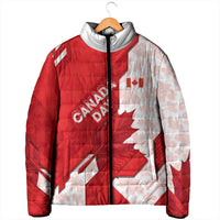 Canada Day Patriotic Maple Leaf Padded Jacket Geometric Rocky Mountain Art Heritage 1867 Graphic